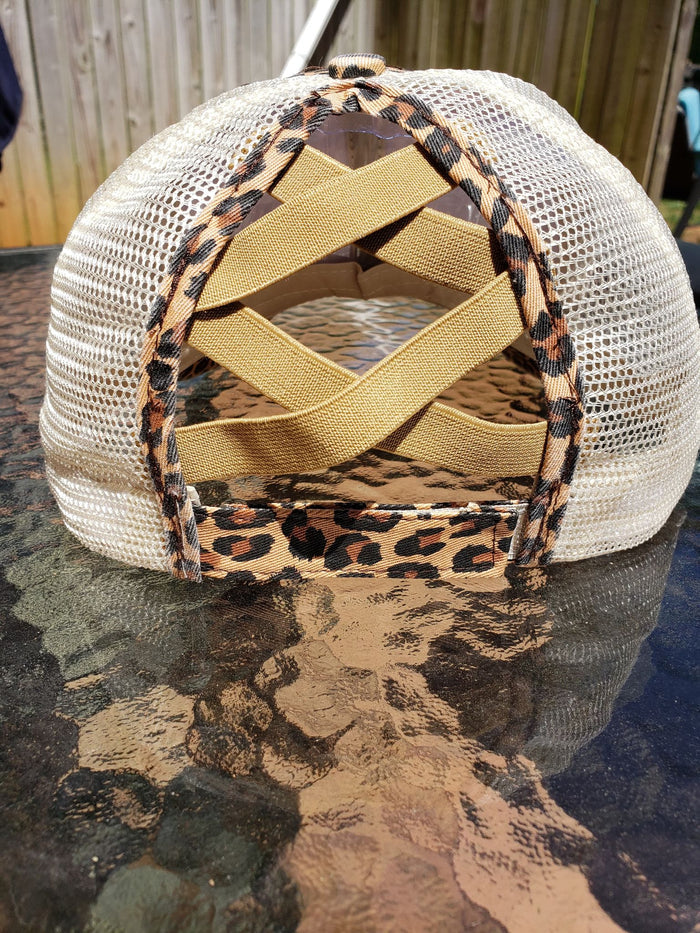 Cheetah criss cross ponytail hat