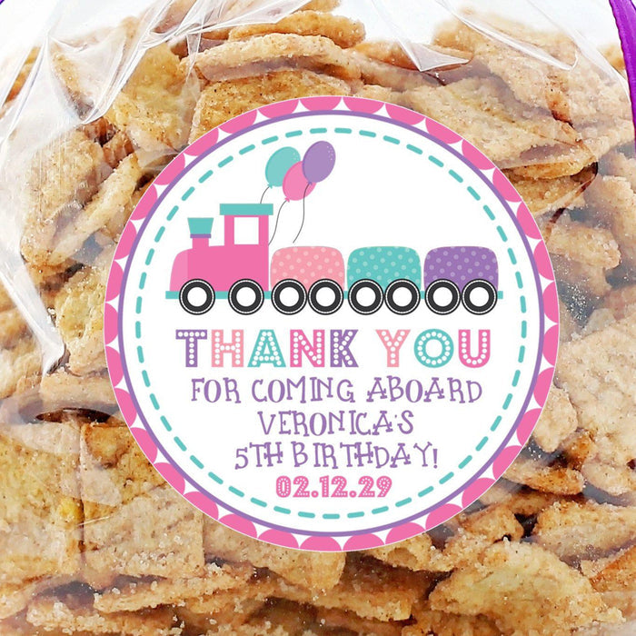 Personalized girl train party favor label