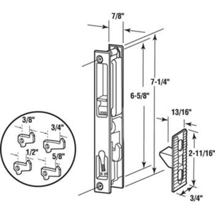 Sliding Glass Patio Door Chrome Non - Keyed Flush Mount Handle Set 6 - 5/8" Screw Holes With 4 Hook Assortment - Reflect Window & Door