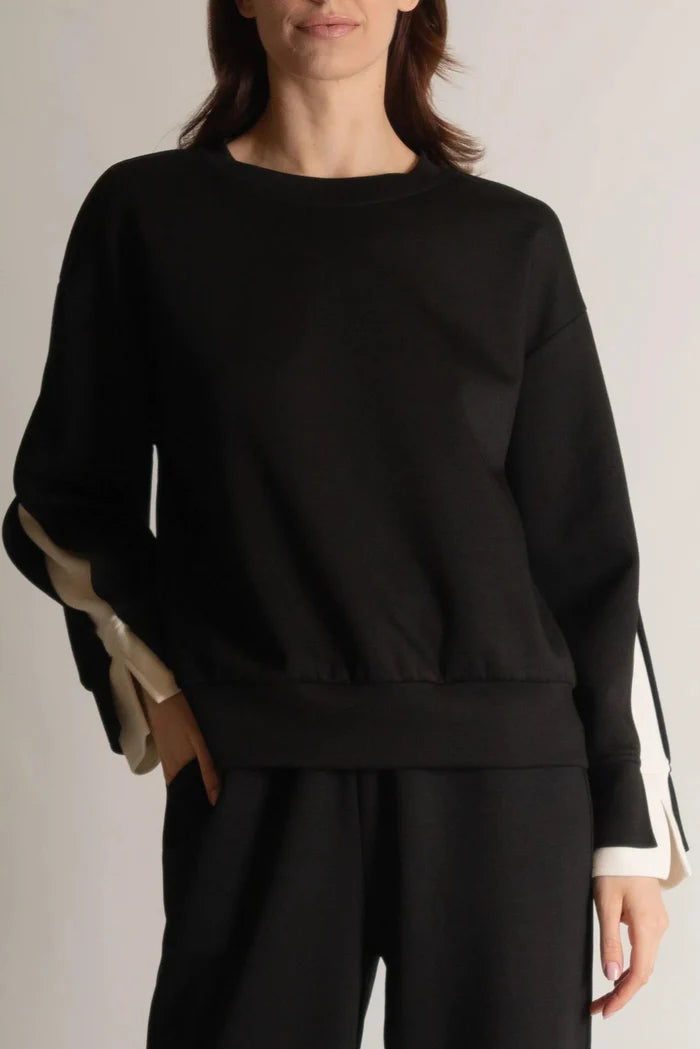 Color Layered Long Sleeve Round Neck Top