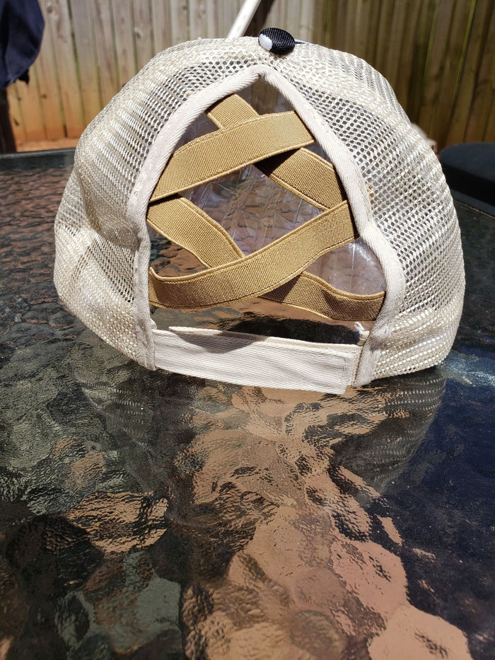Cow criss cross ponytail hat