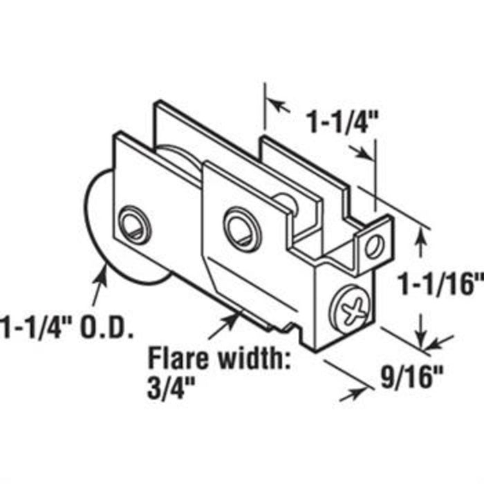 Crest & Manufacturers Closet Door 1 - 1/4" Nylon Mirror Roller with 9/16" Housing - Reflect Window & Door