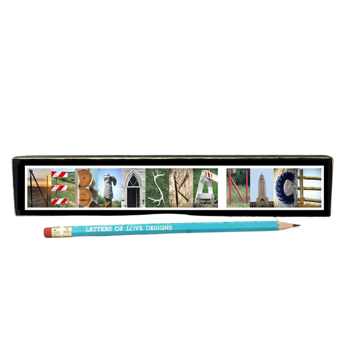 Pencil with decorative letters spelling 'Nebraska Nice' against a white background