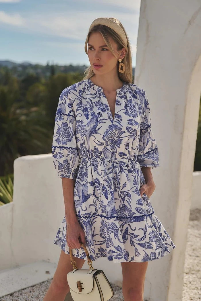 Dabria Split Neck Mini Dress Virda Floral