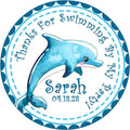 Watercolor blue dolphin birthday sticker with personalized name