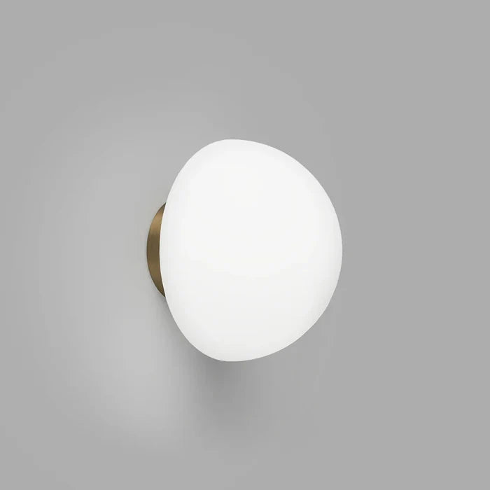 Dome Deco Wall Light in Old Brass finish front view with opal glass dome diffuser