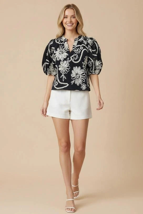 FLORAL EMBROIDERED BLOUSE TOP