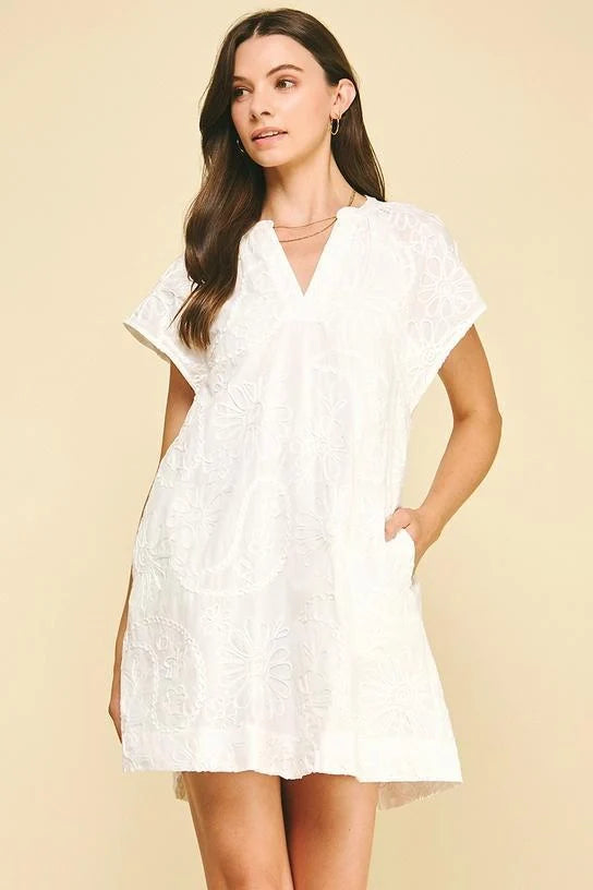 FLORAL PRINT EMBROIDERED MINI DRESS