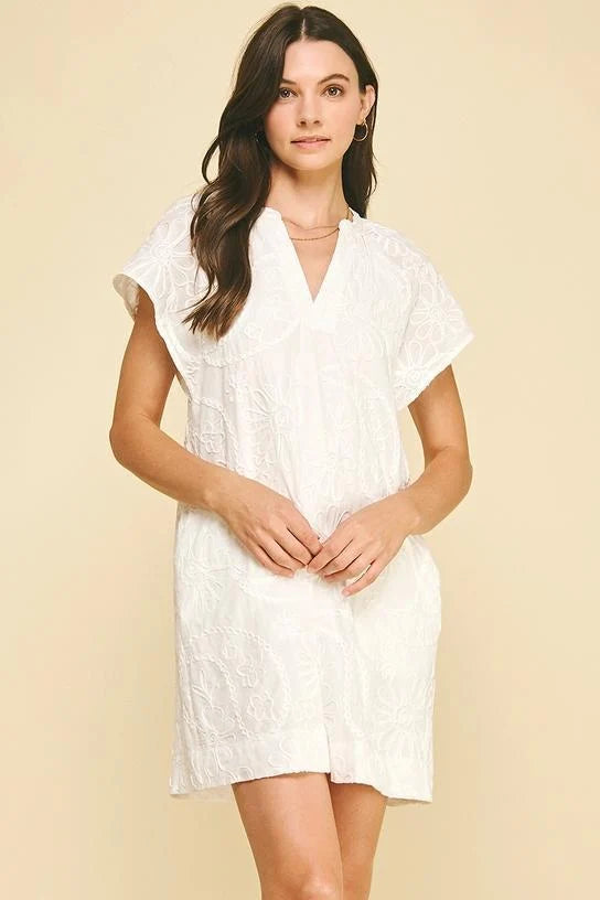FLORAL PRINT EMBROIDERED MINI DRESS