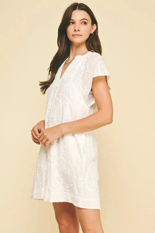 FLORAL PRINT EMBROIDERED MINI DRESS