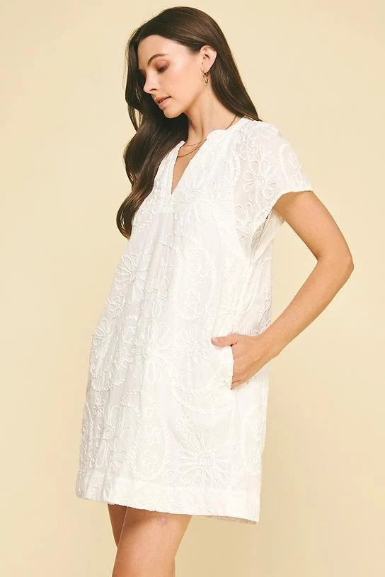 FLORAL PRINT EMBROIDERED MINI DRESS