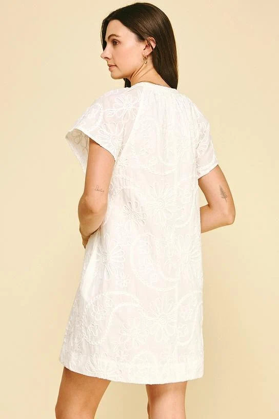 FLORAL PRINT EMBROIDERED MINI DRESS