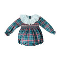 Florencia Green Tartan Velvet Long Sleeves Romper