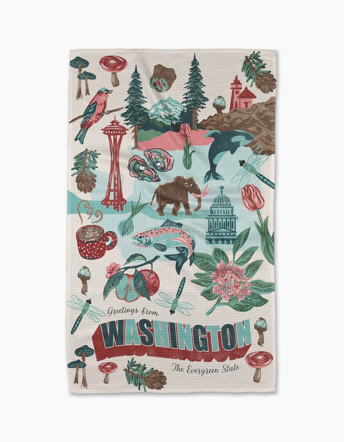 Geometry Greetings From Washington Tea Towel - Pine & Moss