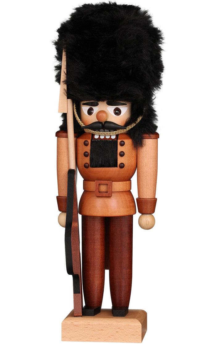 German Nutcracker: Hessian Officer in Tall Fur Hat, Natural Finish