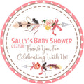 Pink floral tribal arrow baby shower sticker with watercolor flowers