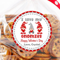 red gnome valentine stickers with hearts personalized
