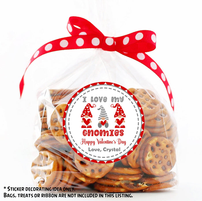 personalized red gnomes valentine stickers for kids