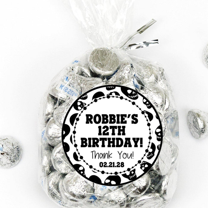 Personalized gothic skull sticker for birthday favors