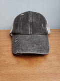 Grey - black criss cross ponytail hat