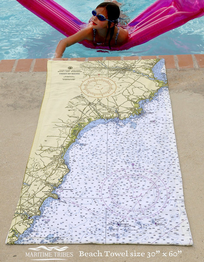 Kennebunkport, ME to Ogunquit, ME Nautical Chart Quick Dry Towel - Maritime Tribes USATowel