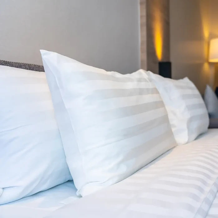 Luksus 100% Cotton Damask Stripe White Bed Linen Sets