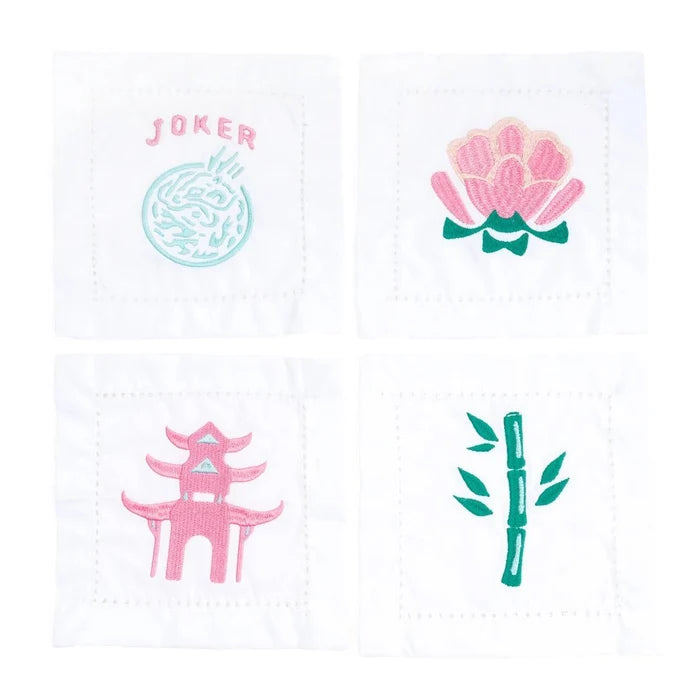 Mahjong Embroidered Cocktail Napkins