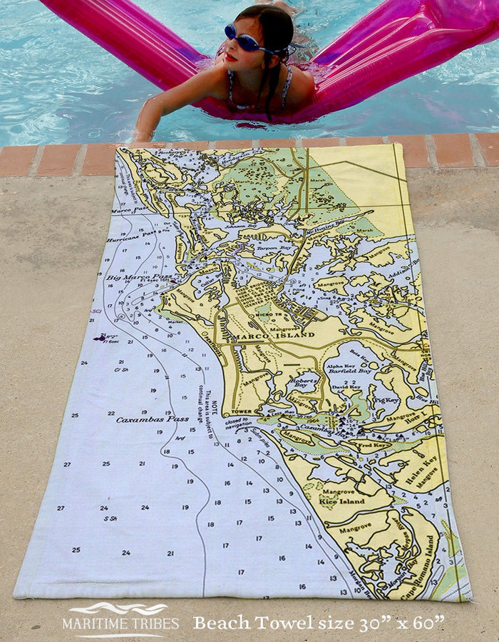 Marco Island, FL Chart Quick Dry Towel - Maritime Tribes USATowel