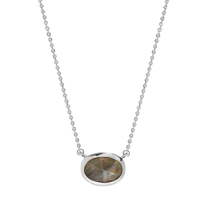 MELINDA MARIA She’s a Boss Pendant Necklace Silver Labradorite