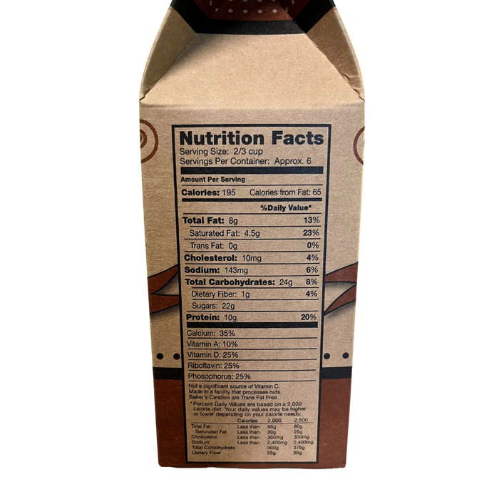 Side of Baker's Candies 14oz Meltaways Hot Chocolate with Nutrition Facts.