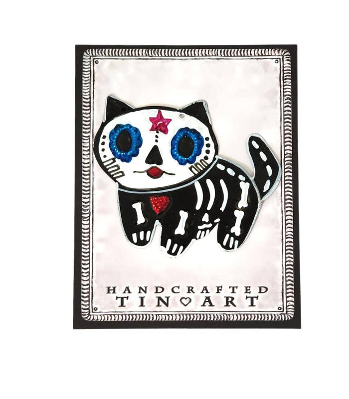 Mexican Tin Ornament: Calavera Cat