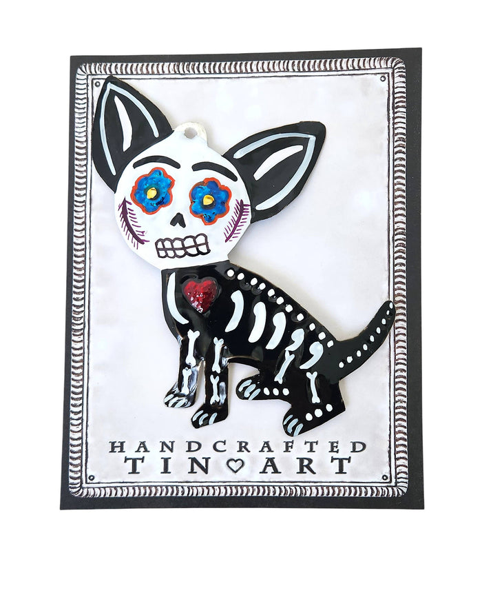Mexican Tin Ornament: Calavera Dog, Chihuahua