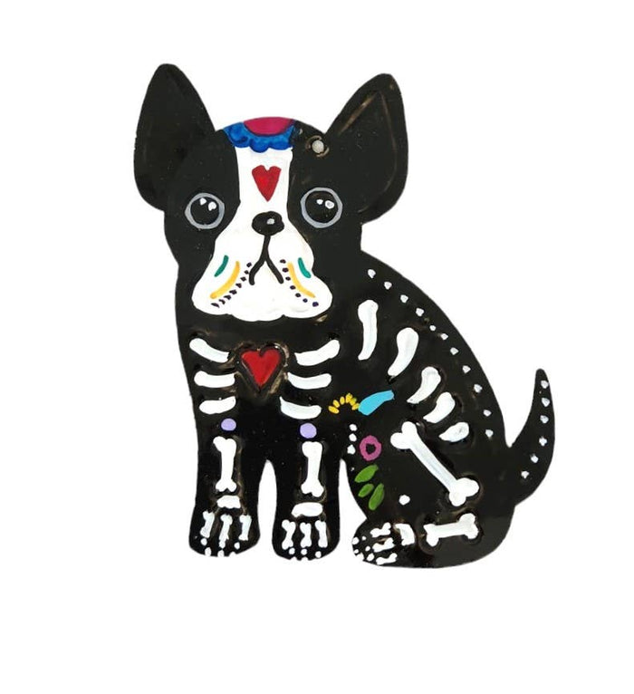 Mexican Tin Ornament: Calavera Dog, Pugg
