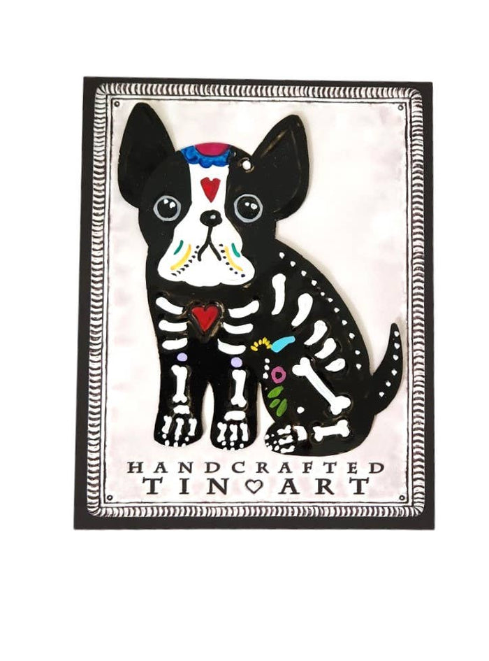 Mexican Tin Ornament: Calavera Dog, Pugg