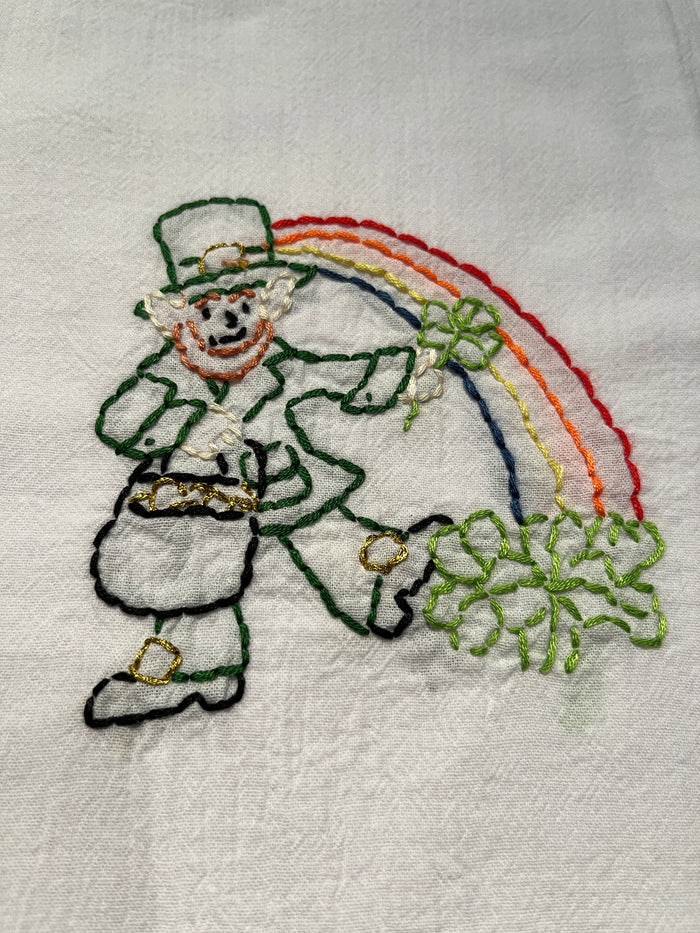 Millie's Tea Towels, Hand Embroidered: St. Patrick's Day Leprechaun