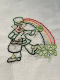 Millie's Tea Towels, Hand Embroidered: St. Patrick's Day Leprechaun