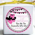 Minnie themed party favor label with pink accents