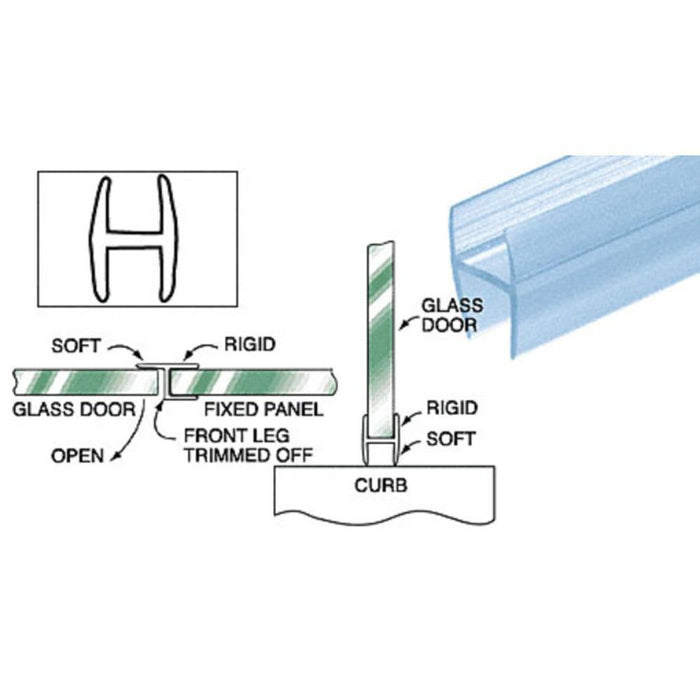 Shower Door Multi - Purpose "H" Seal - 95" Long - 1/4" Width - Reflect Window & Door