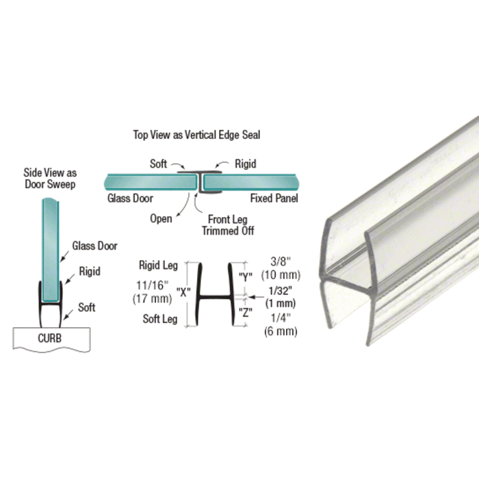 Shower Door Multi-Purpose "H" Seal - 95" Long - 5/16" Width - Reflect Window & Door