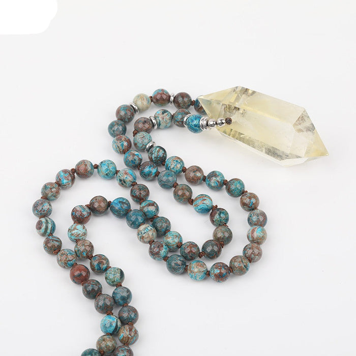 Natural Citrine Double Point Pendant with Ocean Jasper Stone Beads Necklace