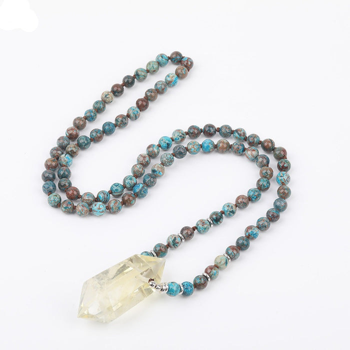 Natural Citrine Double Point Pendant with Ocean Jasper Stone Beads Necklace