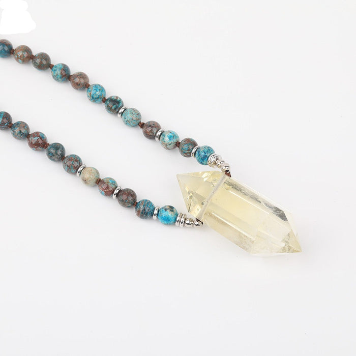 Natural Citrine Double Point Pendant with Ocean Jasper Stone Beads Necklace