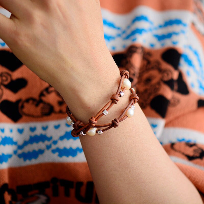 Natural Freshwater Pearls Leather Wrap Bracelet / Necklace