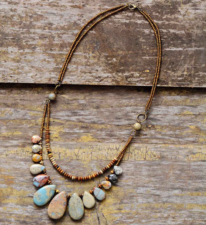 Natural Imperial Jasper & Agate Multi-Layered Choker Necklace