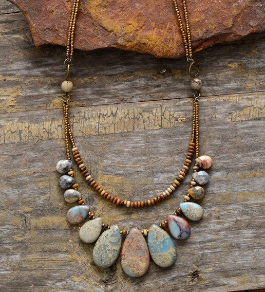Natural Imperial Jasper & Agate Multi-Layered Choker Necklace