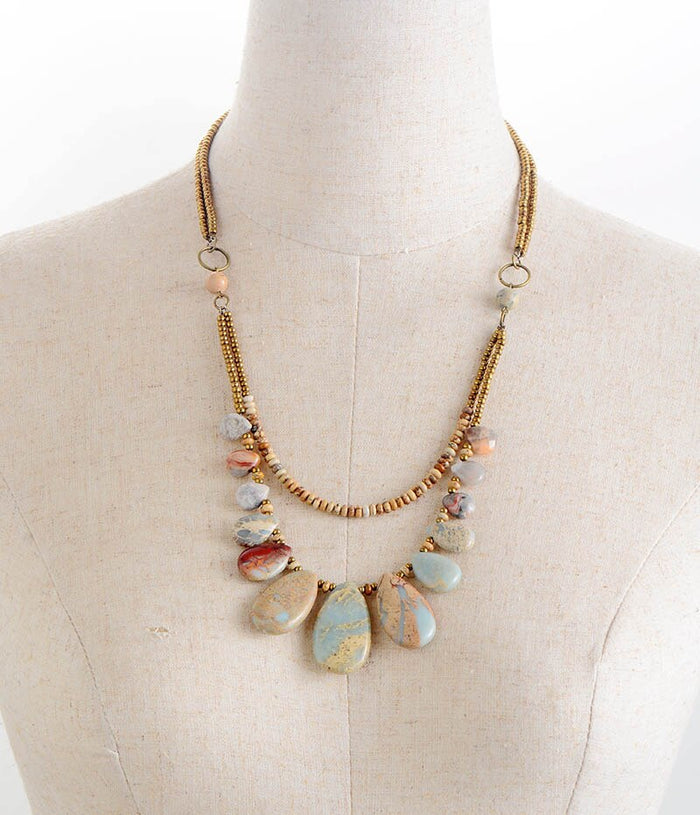Natural Imperial Jasper & Agate Multi-Layered Choker Necklace