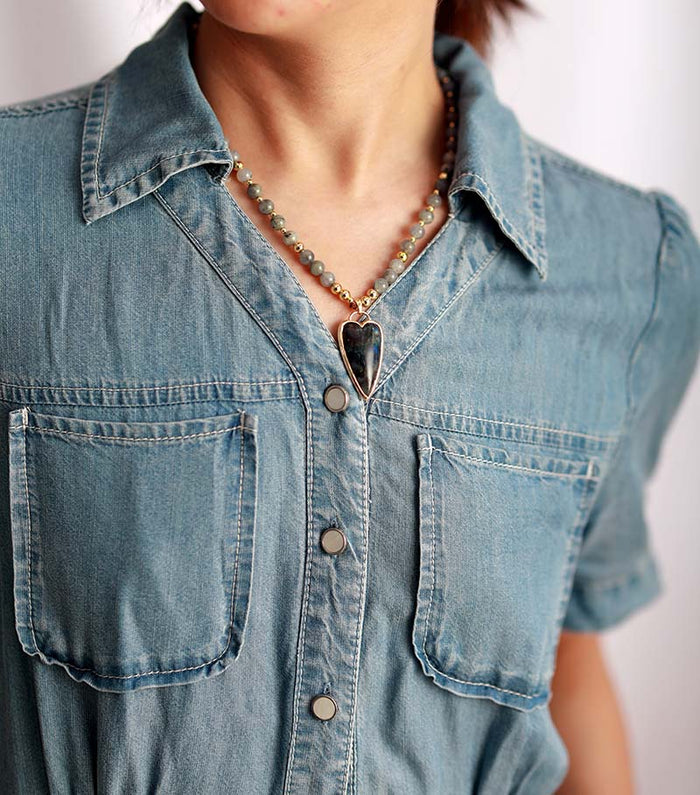Natural Labradorite Heart Necklace