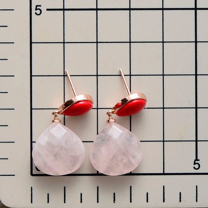 Natural Red Rose Quartz Teardrop Earrings