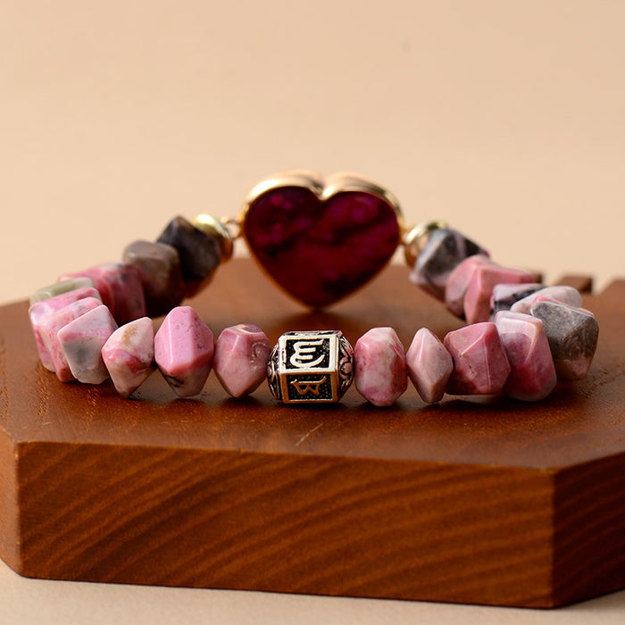 Natural Rhodonite Tibetan Heart Bracelet