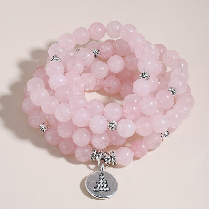 Natural Rose Quartz 108 Mala Beads Necklace / Bracelet